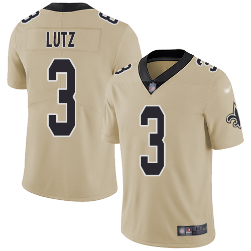 Men New Orleans Saints Limited Gold Wil Lutz Jersey NFL Football 3 Inverted Legend Jersey